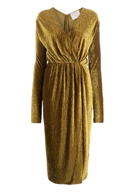 Abito midi con ruches in oro - donna